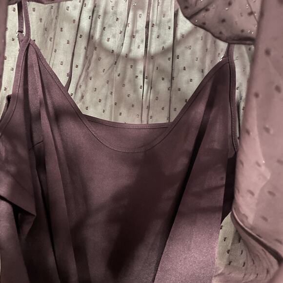 Point Sur J Crew Sheer Popover Glitter Dot Blouse Top Size Medium Purple Lined - Picture 6 of 7